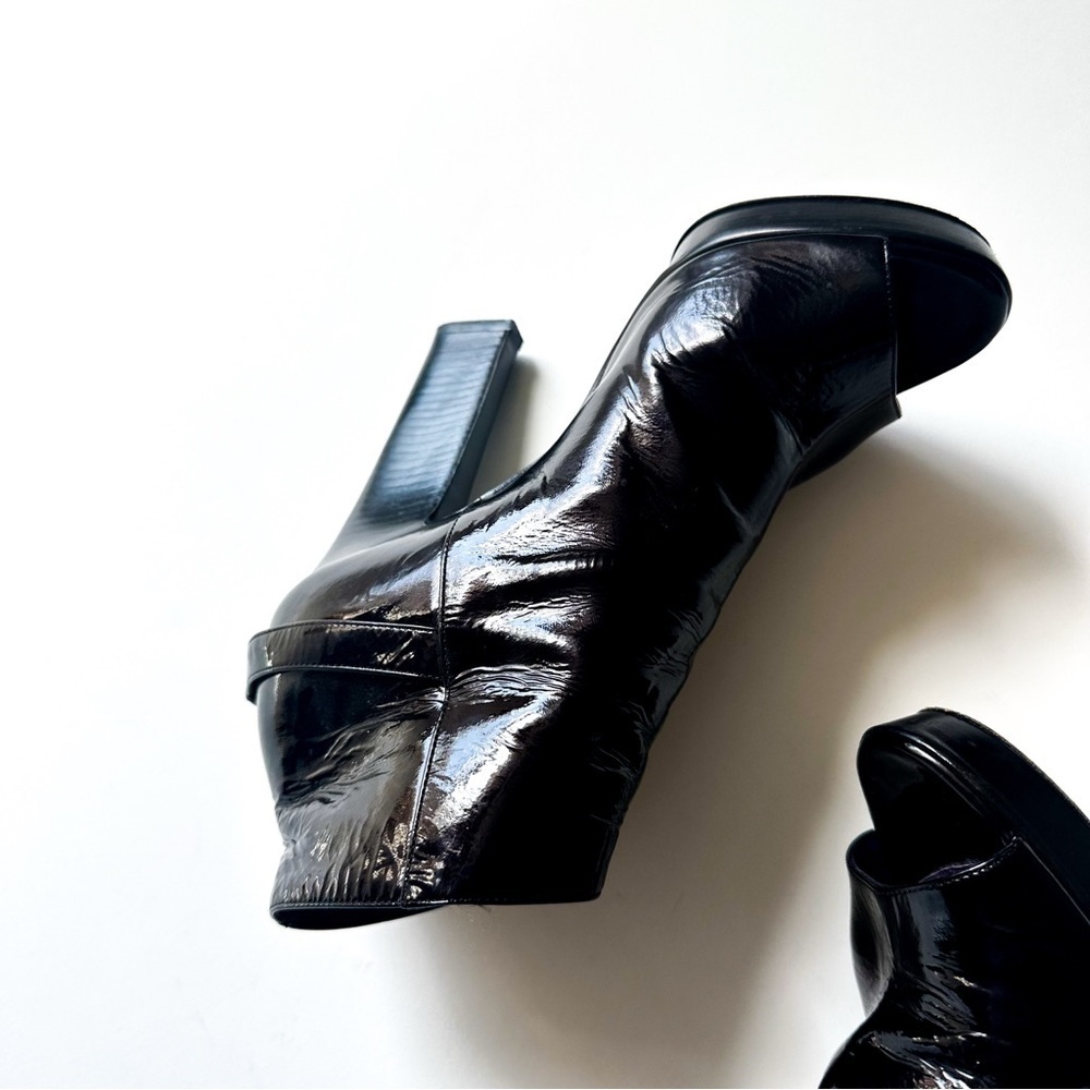Sergio Rossi Crinkle Patent Leather Open-toe Booties Golden Statement Buckles 38 - Picture 6 of 14